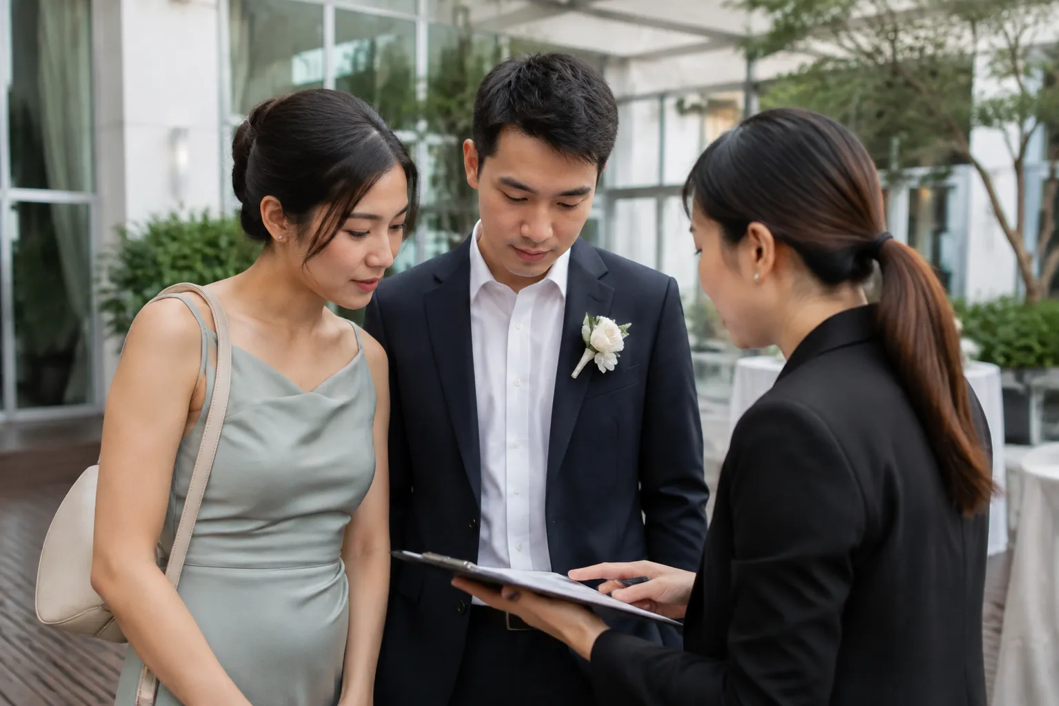 Witnesses receiving arrival, contact, and ceremony handoff information
