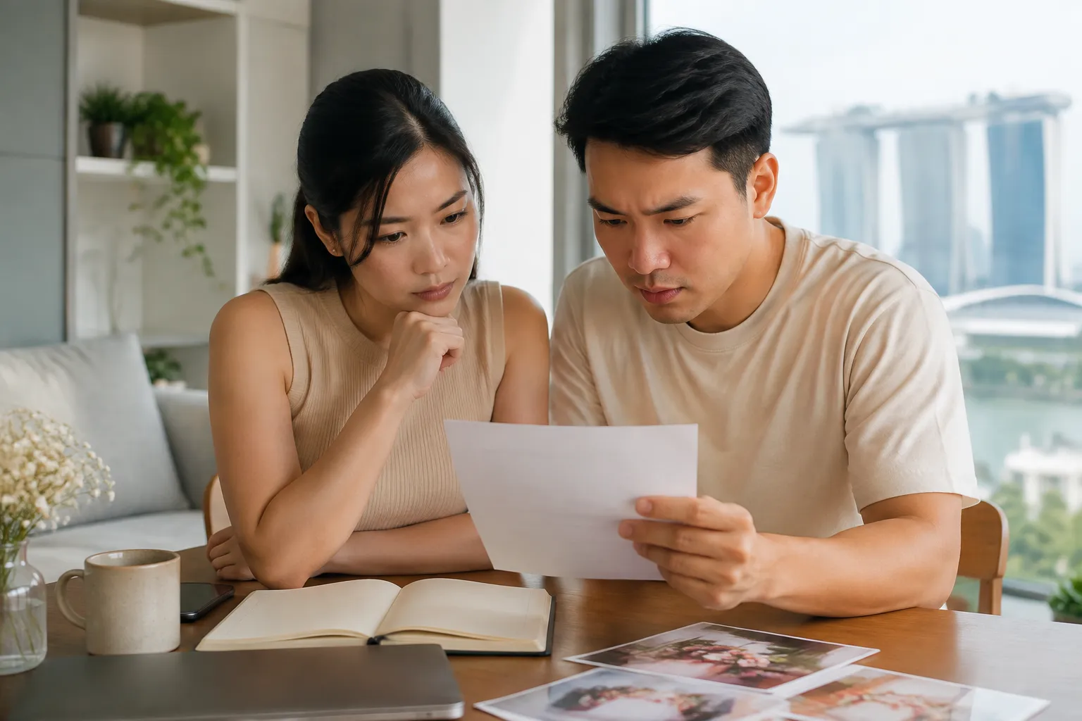Couple reviewing solemniser questions, witness roles, and venue details
